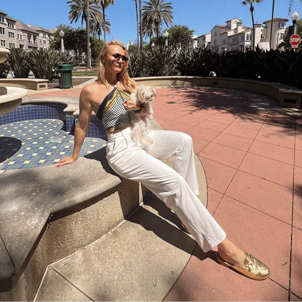 Ivory Pleated High Waist Straight Trousers - Picture 7 of 16
